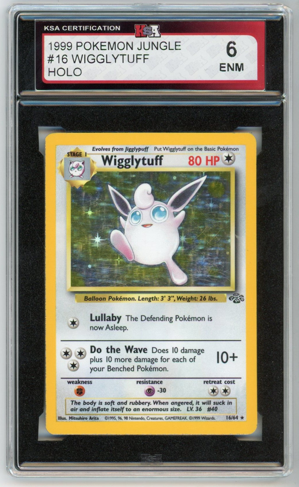 1999 Pokemon Jungle Wigglytuff Holographic Graded Card #16 KSA 6