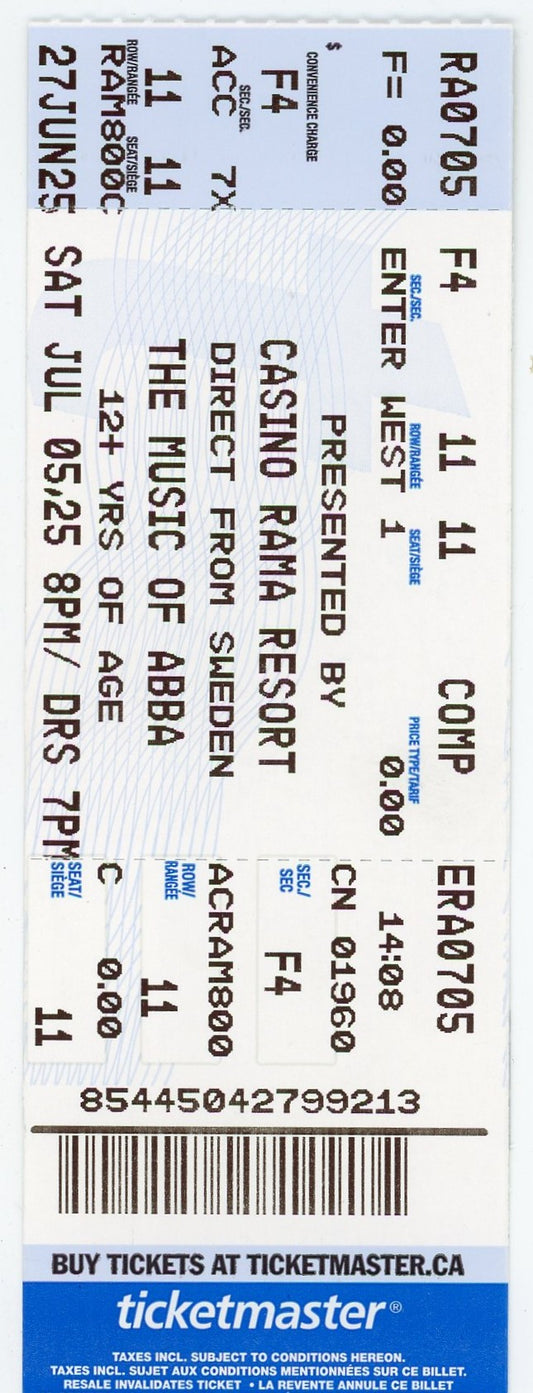 The Music of ABBA Concert Ticket Casino Rama Resort (Orillia, 2025)