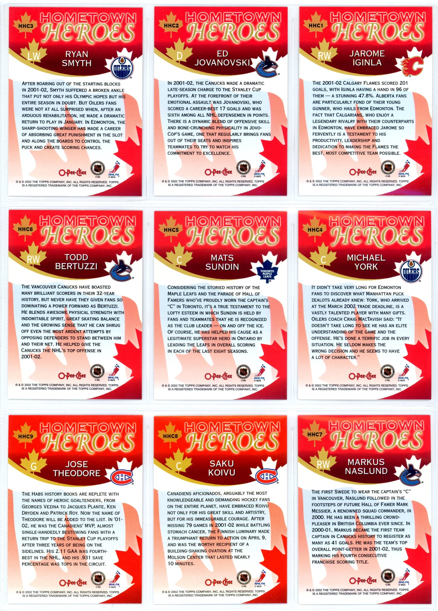 2002/03 OPC O-Pee-Chee NHL Hockey Complete Set (340 Cards) + Insert Sets