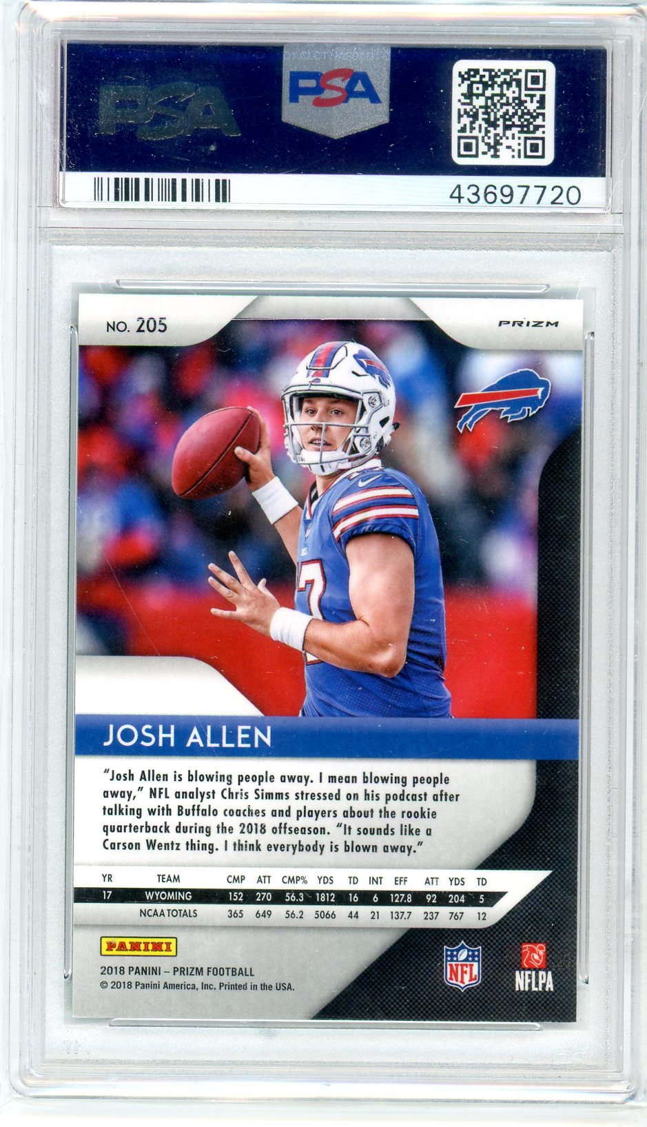 2018 Panini Prizm Josh Allen Graded Rookie Card #205 Green Prizm PSA 10