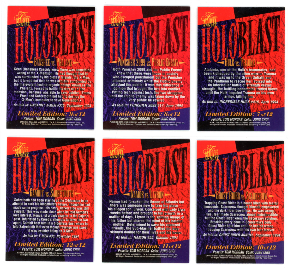 1995 Flair Marvel Annual HoloBlast Limited Edition Trading Card Insert Complete Set (12 Cards)