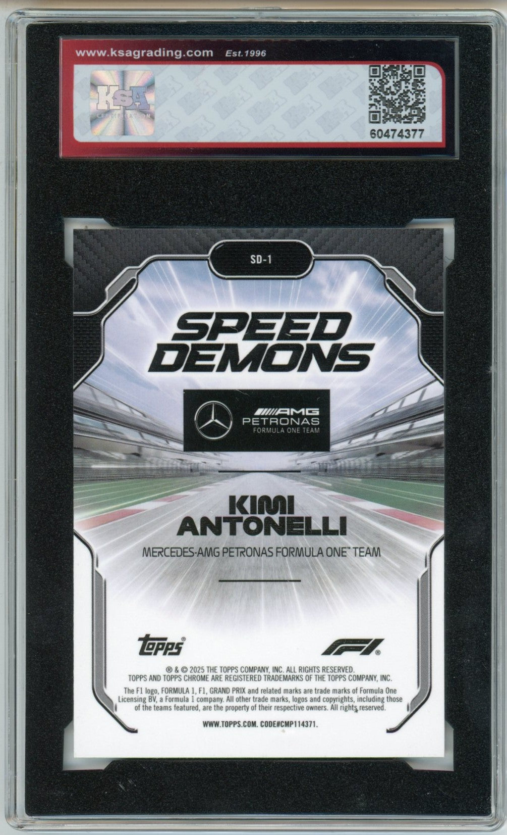 2025 Topps Chrome Formula 1 F1 Kimi Antonelli Speed Demons #SD-1 Graded Rookie Card KSA 9.5