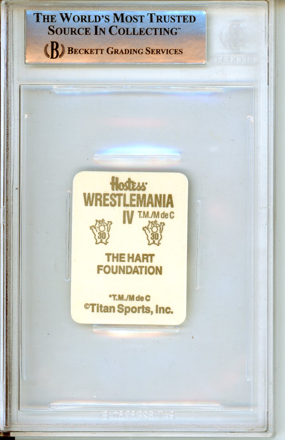 1988 Hostess WWF Wrestlemania IV Stickers The Hart Foundation #30 Graded Wrestling Card BGS 9