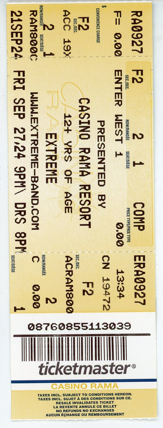 Extreme Concert Ticket Stub Casino Rama Resort (Orillia, 2024)