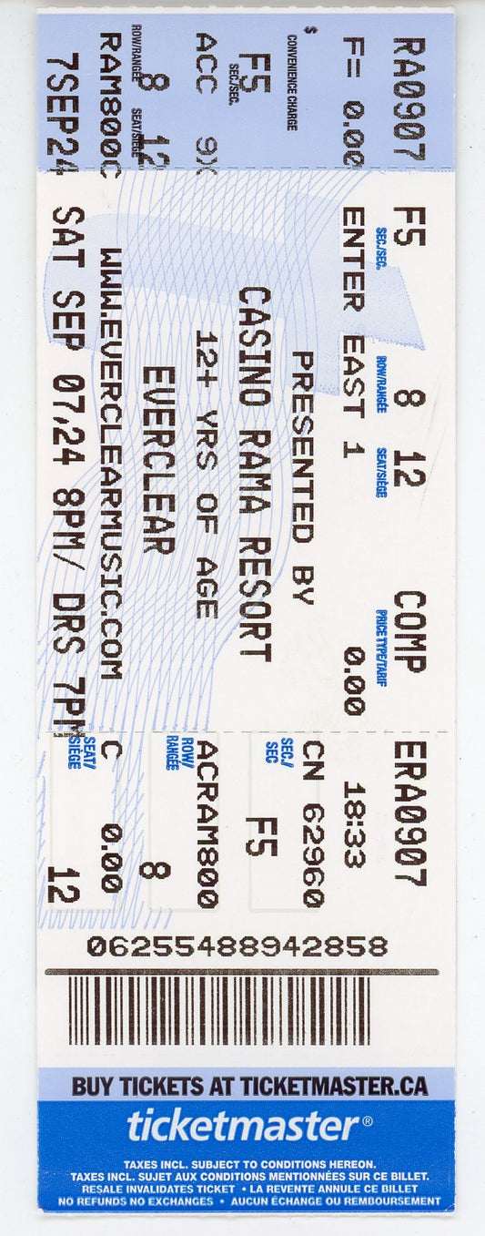 Everclear Concert Ticket Stub Casino Rama Resort (Orillia, 2024)