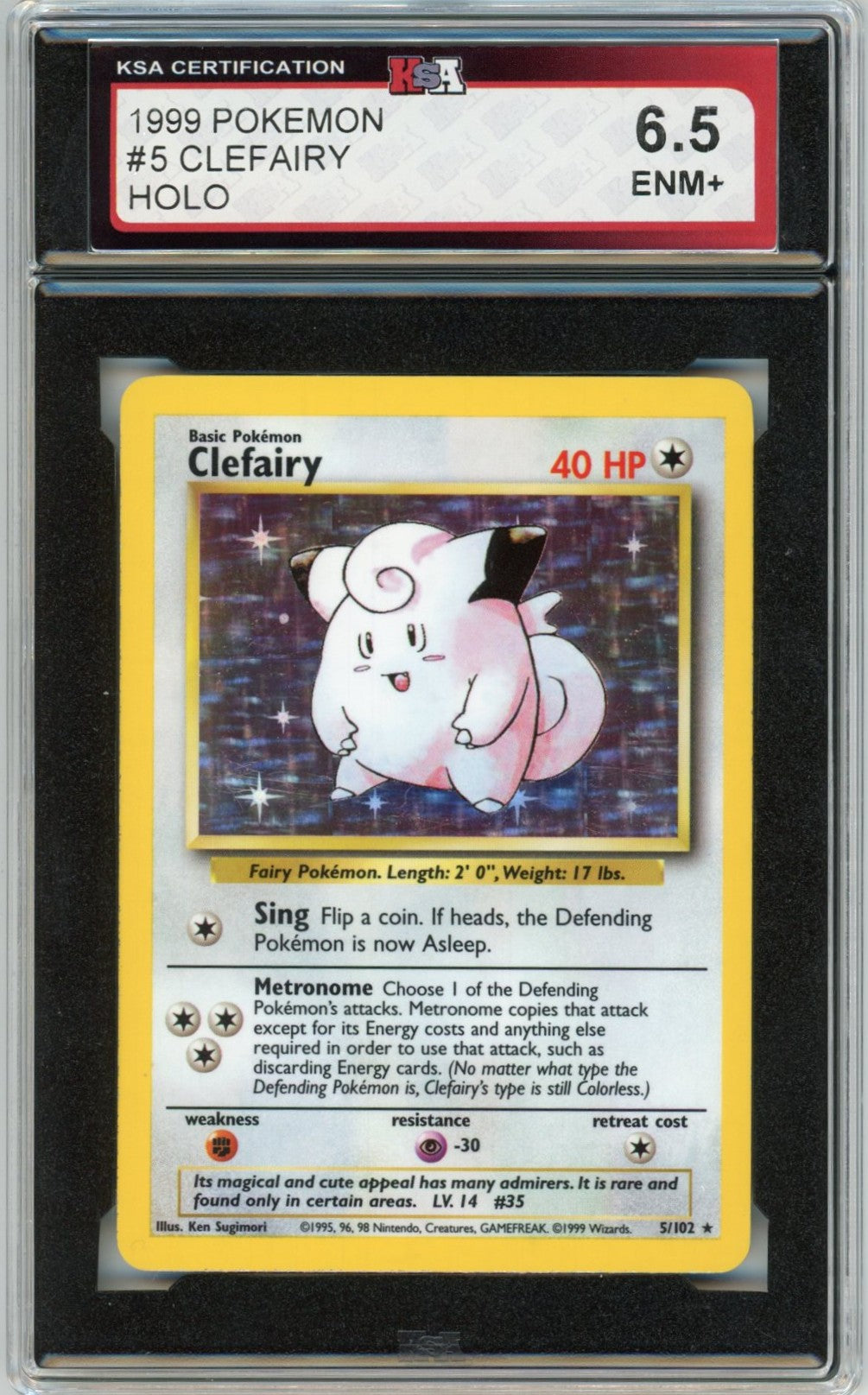 1999 Pokemon Clefairy Holographic Graded Card #5 KSA 6.5