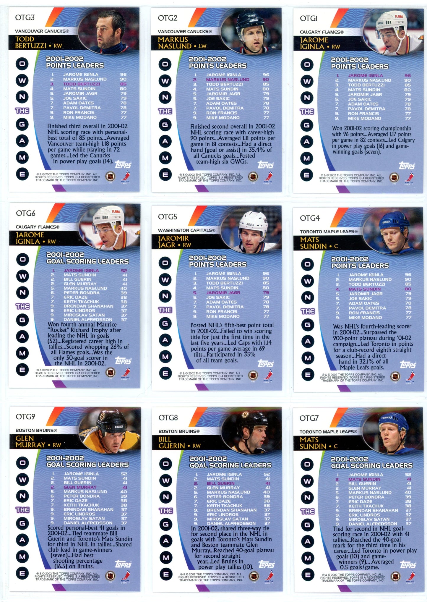 2002/03 OPC O-Pee-Chee NHL Hockey Complete Set (340 Cards) + Insert Sets
