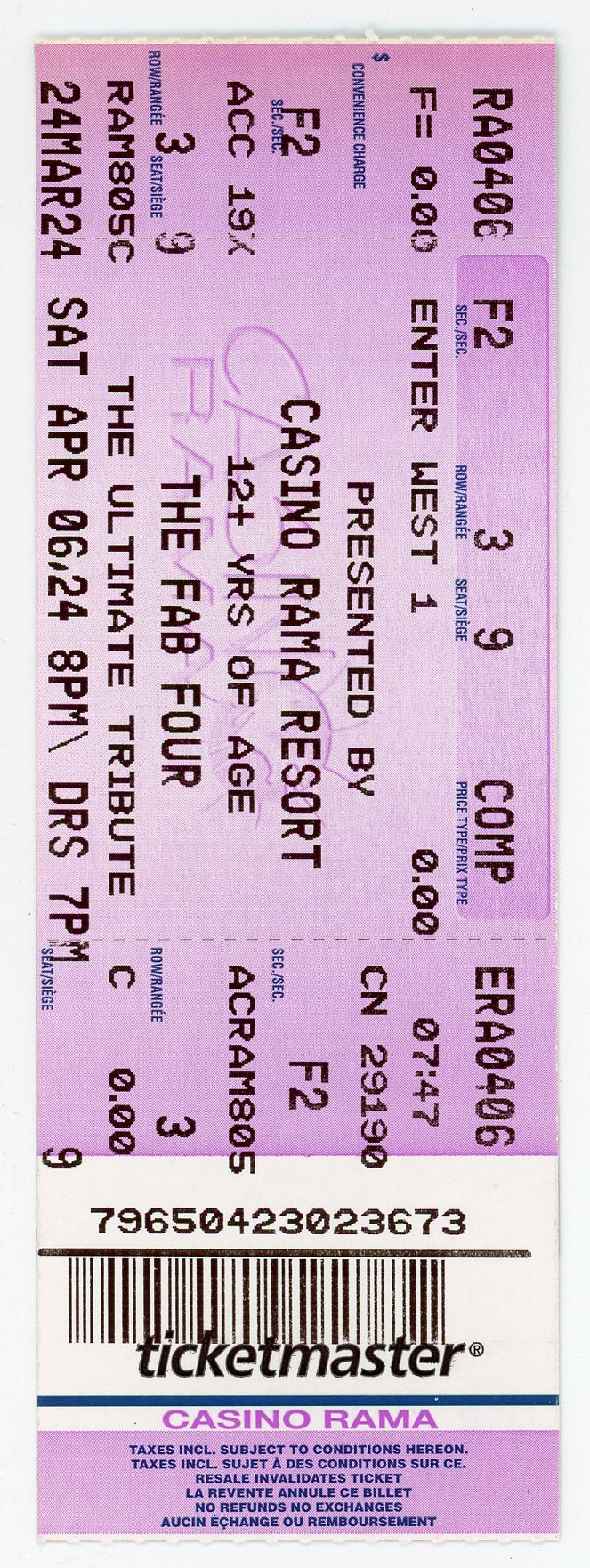 The Fab Four Ultimate Tribute Concert Ticket Casino Rama Resort (Orillia, 2024)