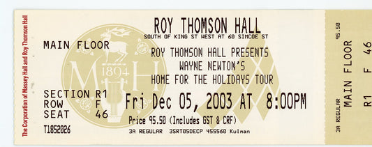 Wayne Newton Vintage Concert Ticket Roy Thomson Hall (Toronto, 2003)