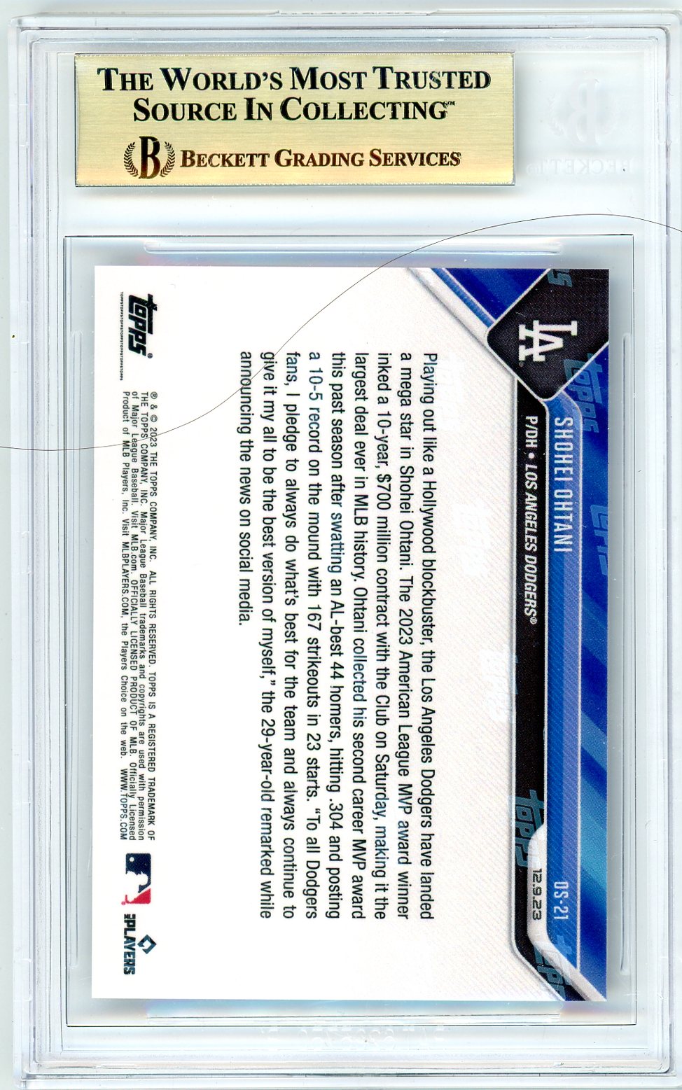 2023 Topps Now Offseason Shohei Ohtani Graded Card Signed 10 Years BGS 10