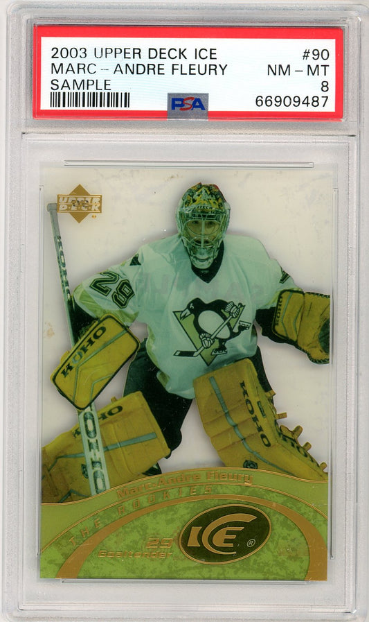 2003 Upper Deck Ice Marc-Andre Fleury Graded Rookie Card Sample #90 PSA 8