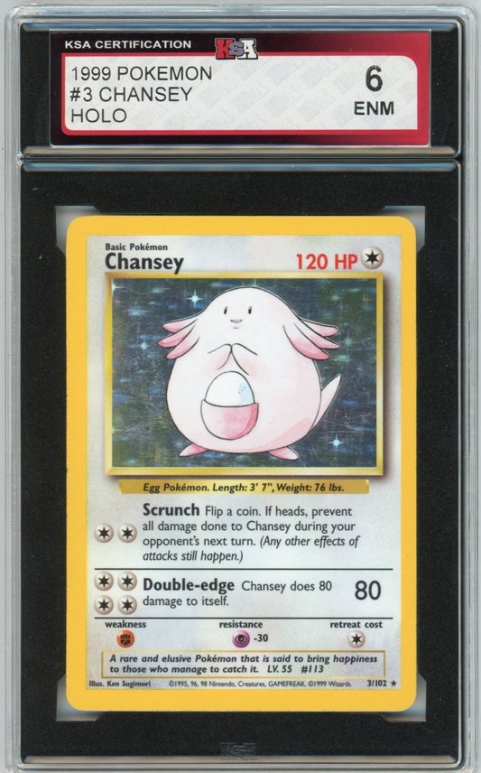 1999 Pokemon Chansey Holographic #3 Graded Card KSA 6