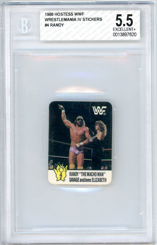 1988 Hostess WWF Wrestlemania IV Randy "Macho Man" Savage Sticker Graded Card BGS 5.5