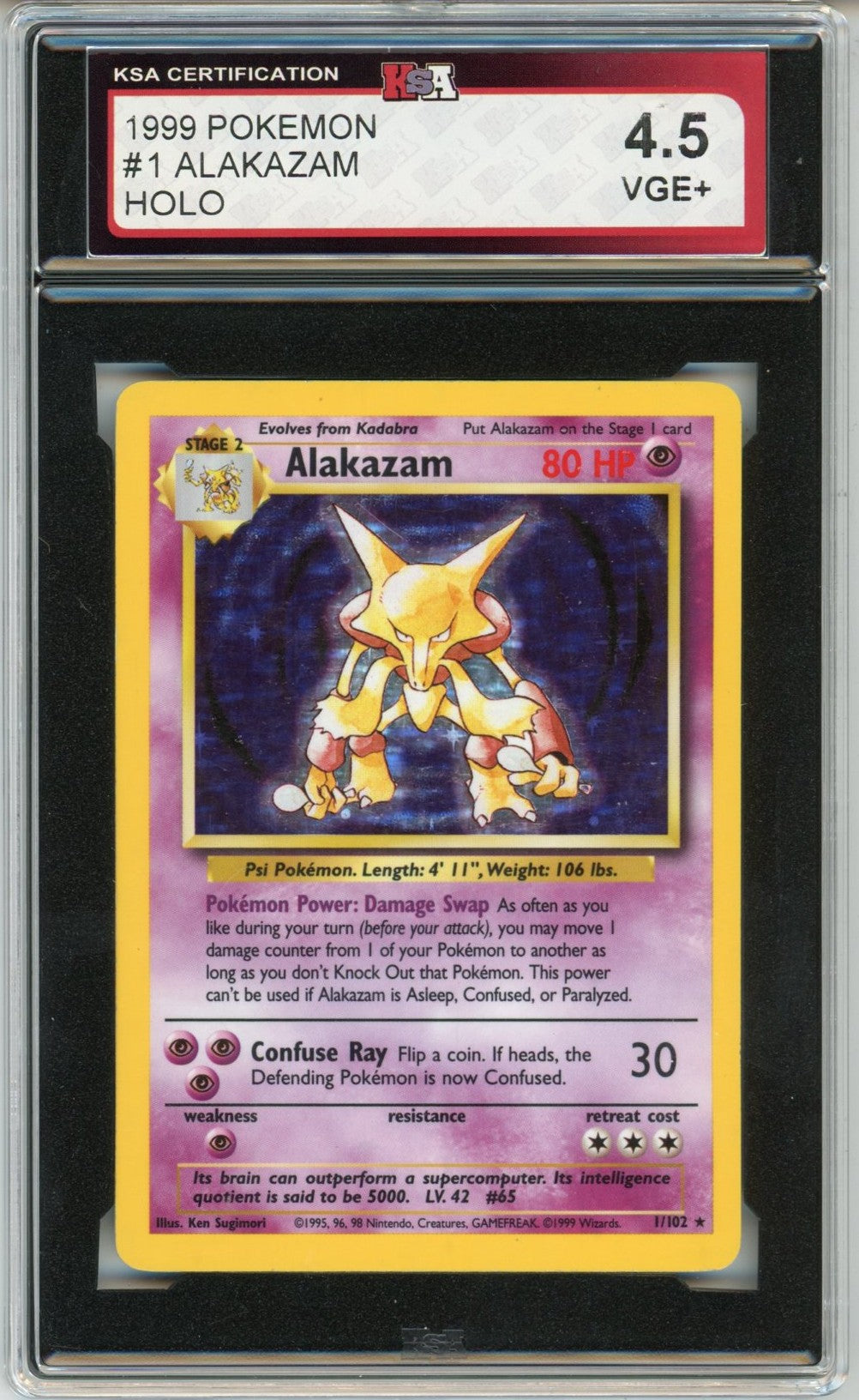 1999 Pokemon Alakazam Holographic #1 Graded Card KSA 4.5