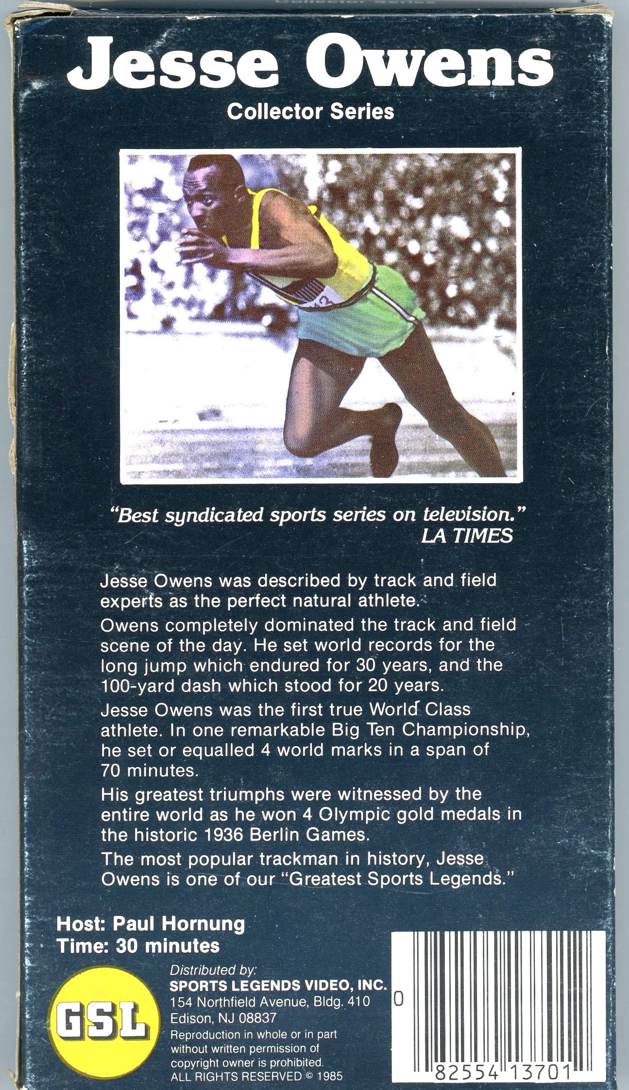 1985 Greatest Sports Legends Jesse Owens Collector Series Vintage VHS Tape