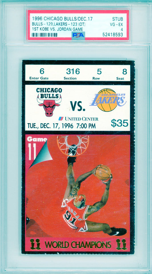 1996 Chicago Bulls vs L.A. Lakers Graded Basketball Ticket PSA 4 1st Kobe vs. Jordan Game