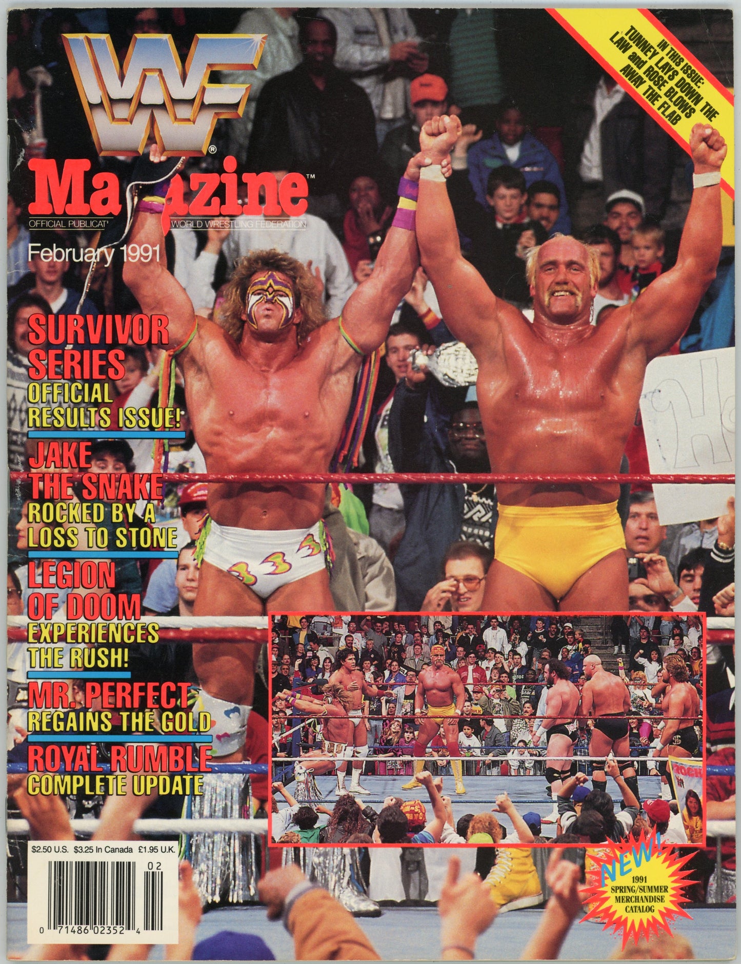 WWF WWE Vintage Wrestling Magazine (February 1991) Ultimate Warrior Hulk Hogan Cover
