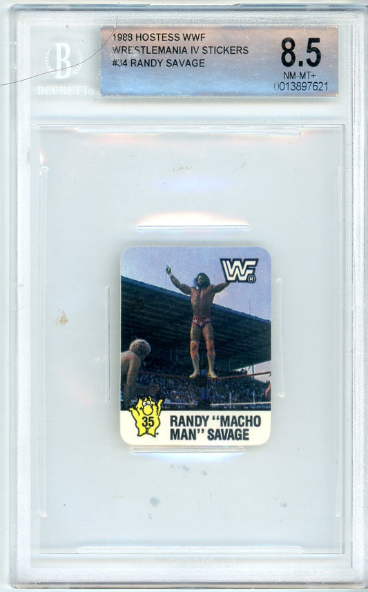 1988 Hostess WWF Wrestlemania IV Sticker Randy Savage Graded Card BGS 8.5