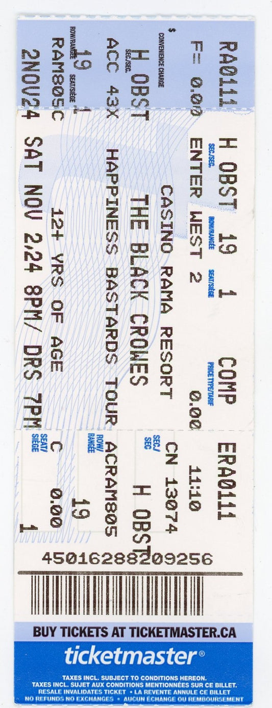 The Black Crowes Concert Ticket Stub Casino Rama Resort (Orillia, 2024)