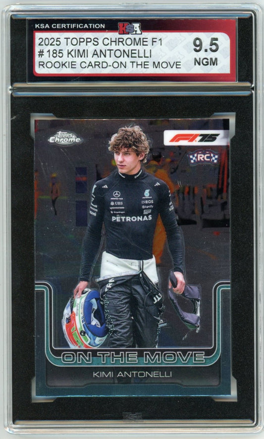 2025 Topps Chrome F1 Formula 1 #185 Kimi Antonelli On the Move Graded Rookie Card KSA 9.5