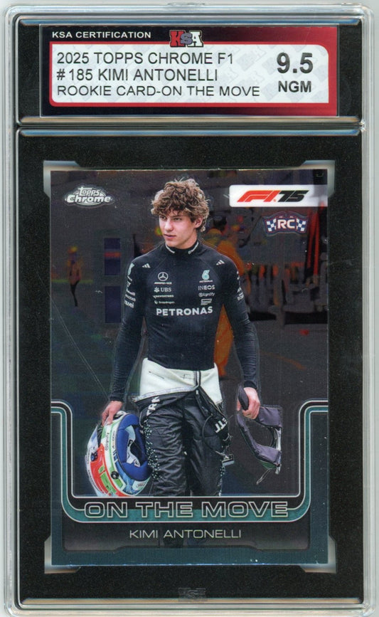 2025 Topps Chrome F1 Formula 1 Kimi Antonelli On the Move #185 Graded Rookie Card KSA 9.5