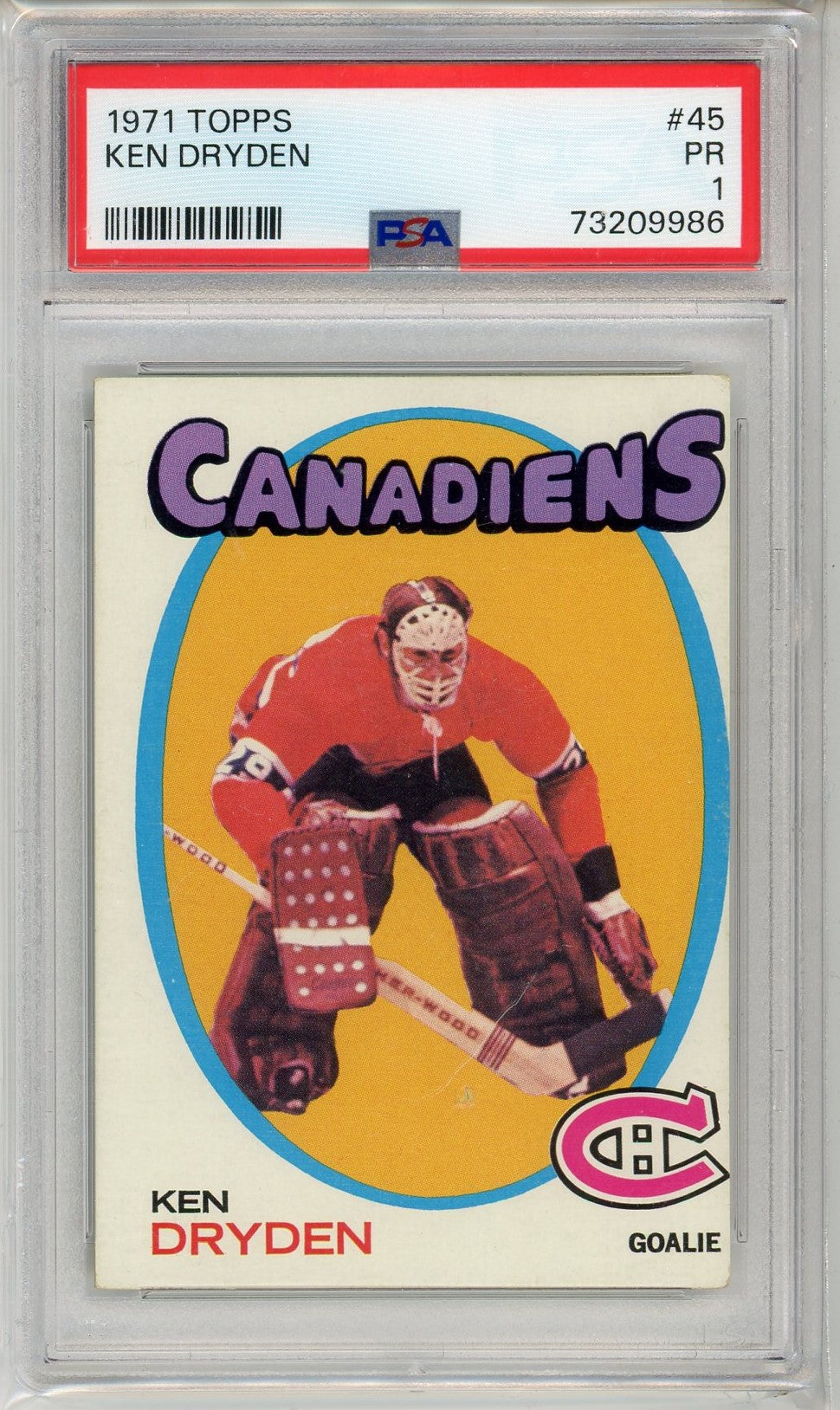 1971 Topps Ken Dryden Graded Rookie Card #45 PSA 1