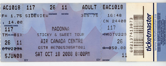 Madonna Vintage Concert Ticket Stub Air Canada Centre (Toronto, 2008)