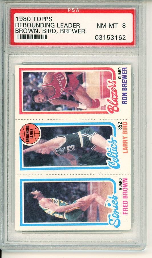 1980 Topps Rebounding Leader Brown/Larry Bird/Brewer Graded Rookie Card PSA 8