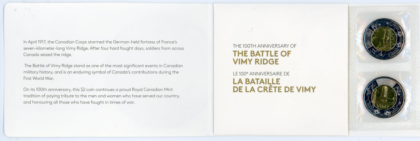 2017 Royal Canadian Mint Battle of Vimy Ridge 100th Anniversary $2 Circulation Five-Coin Pack