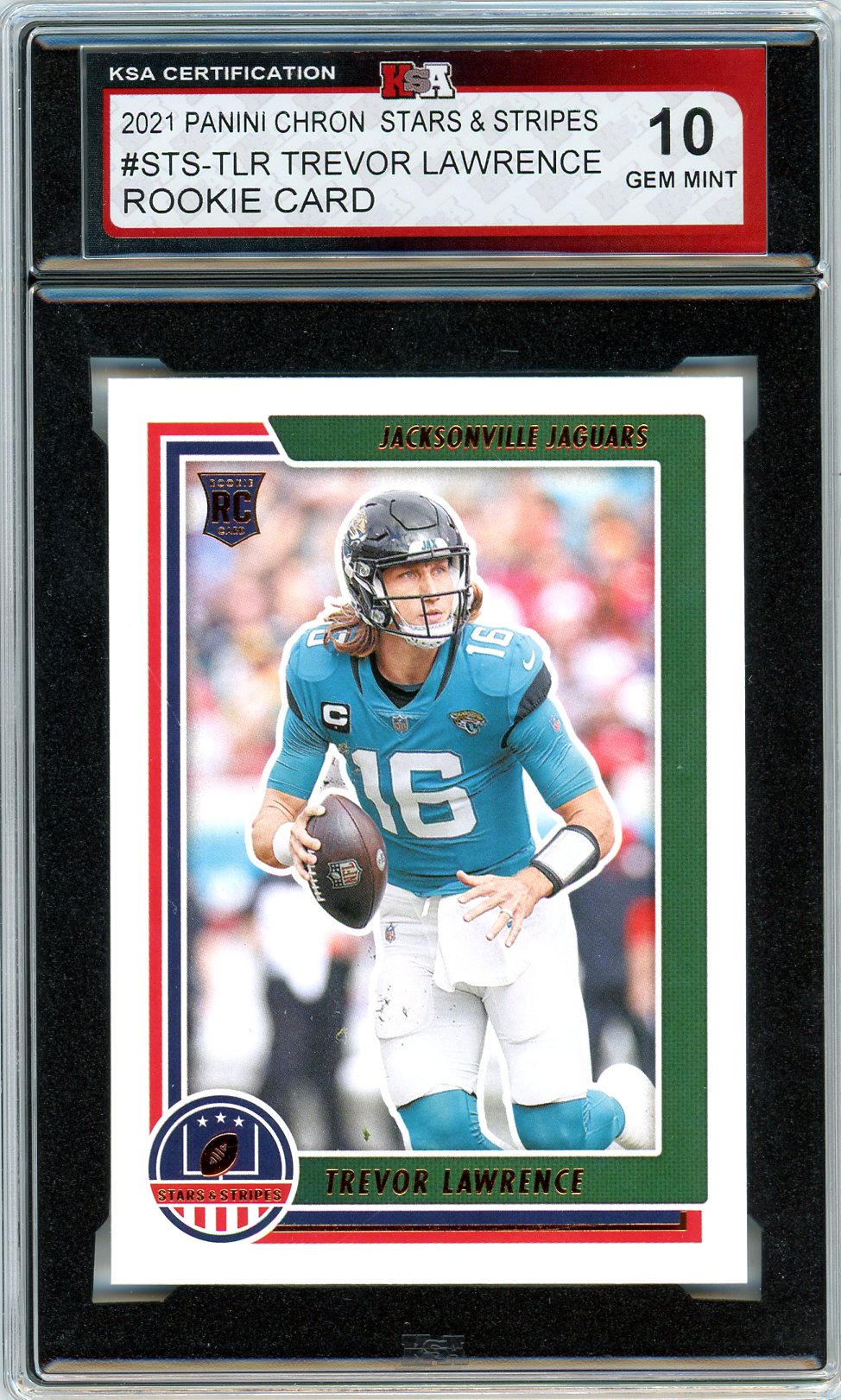 2021 Panini Chronicles Stars & Stripes Trevor Lawrence Graded Rookie Card KSA 10