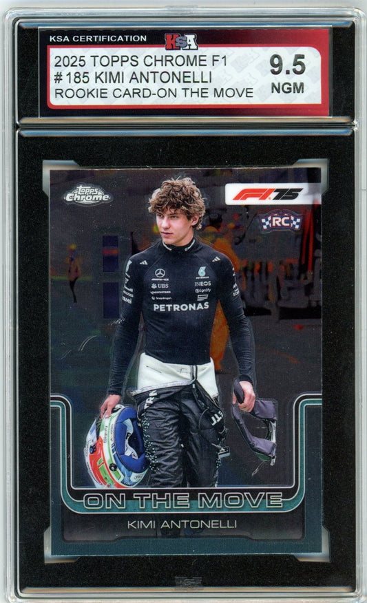 2025 Topps Chrome Formula 1 F1 Kimi Antonelli On the Move Graded Rookie Card #185 KSA 9.5