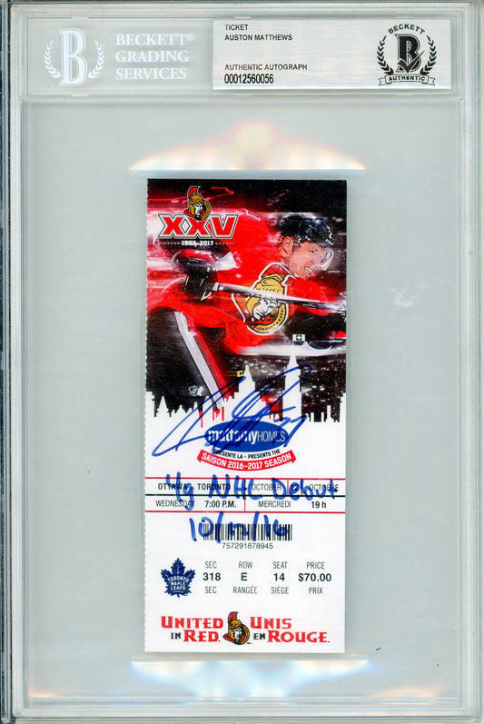 2017 Ottawa Senators vs. Toronto Maple Leafs BGS Graded Hockey Ticket Signed by Auston Matthews!