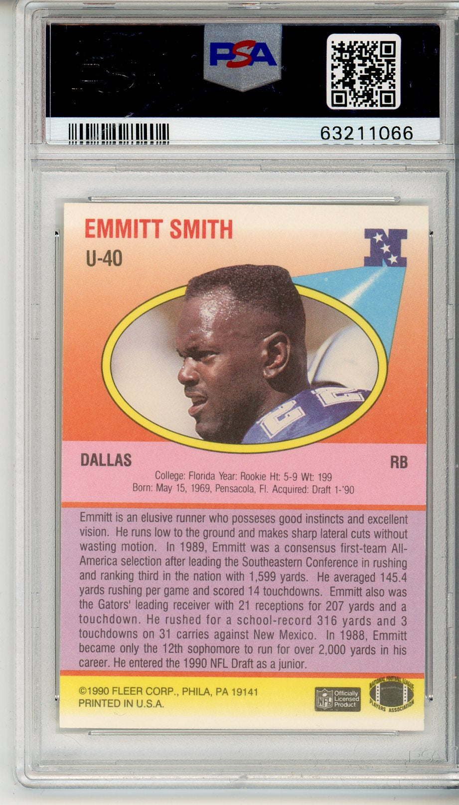 1990 Fleer Update Emmitt Smith Graded Rookie Card PSA 10