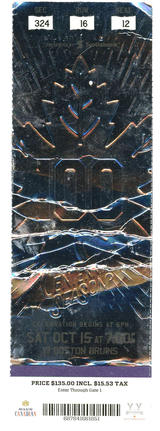 Maple Leafs vs. Boston Bruins Centennial Season Silver Foil Ticket ACC (Toronto, 2016)