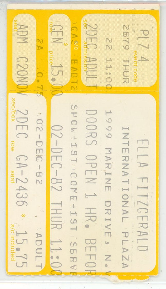 Ella Fitzgerald Vintage Concert Stub International Plaza (Vancouver, 1982)