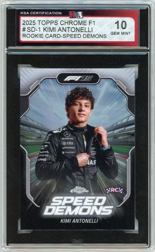 2025 Topps Chrome F1 Formula 1 Kimi Antonelli Speed Demons #SD-1 Graded Rookie Card KSA 10