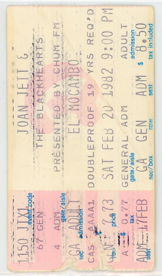 Joan Jett & the Blackhearts Vintage Concert Ticket El Mocambo (Toronto, 1982) Rare