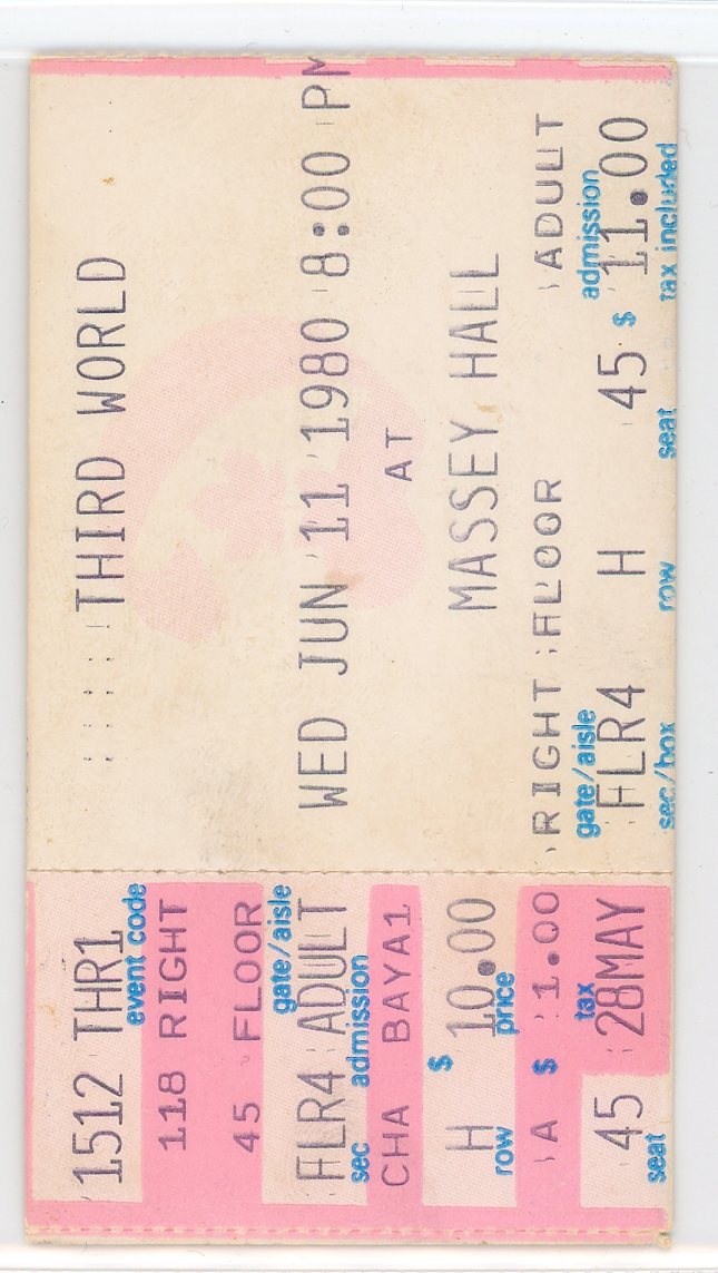 Third World Vintage Concert Ticket Massey Hall (Toronto, 1980)