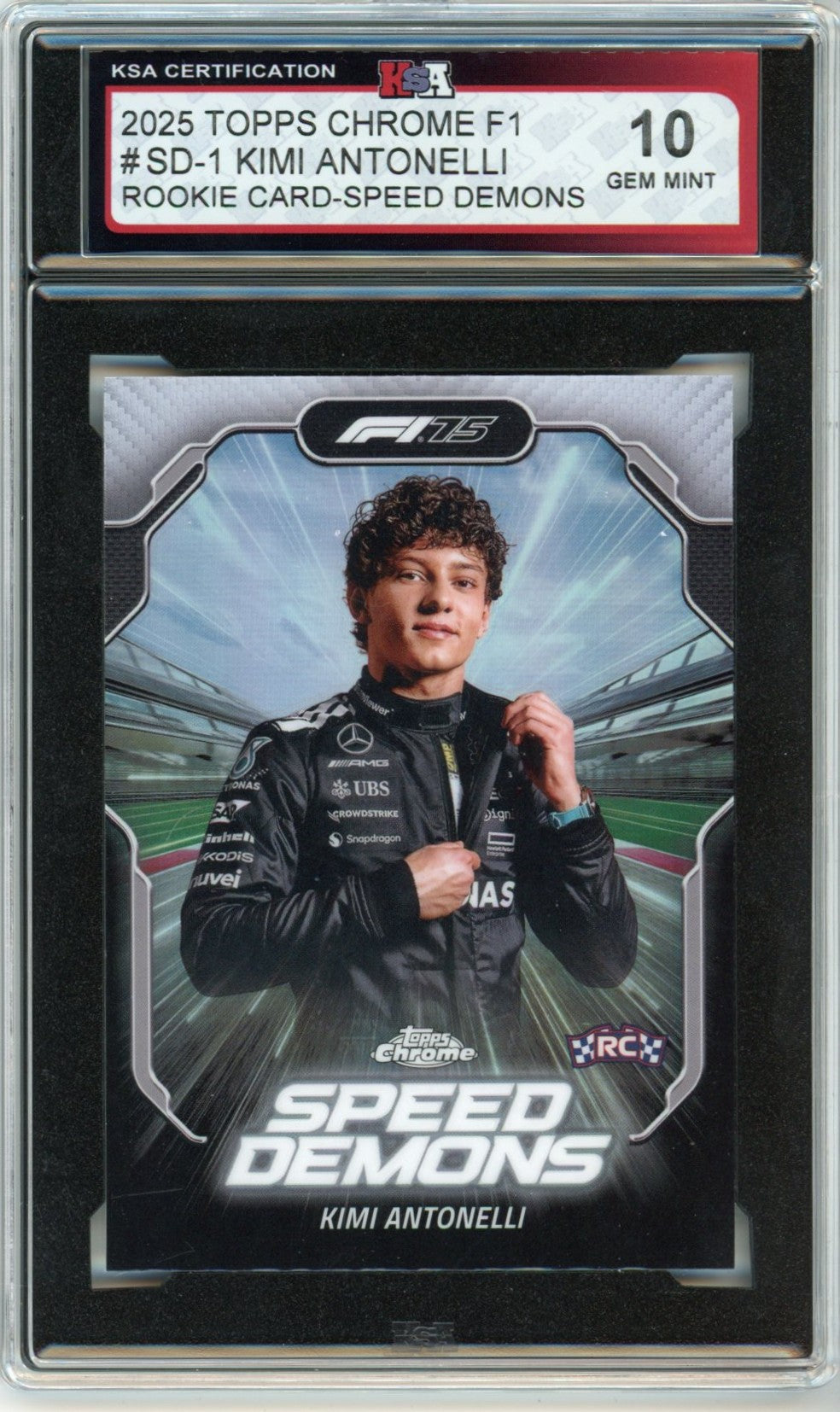 2025 Topps Chrome F1 Formula 1 #SD-1 Kimi Antonelli Speed Demons Graded Rookie Card KSA 10