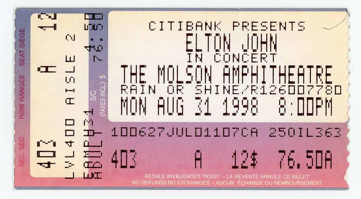 Elton John Vintage Ticket Stub Molson Amphitheatre (Toronto, 1998)