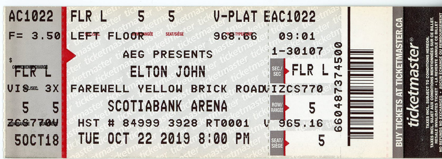 Elton John Concert Ticket Stub Scotiabank Arena (Toronto, 2019)