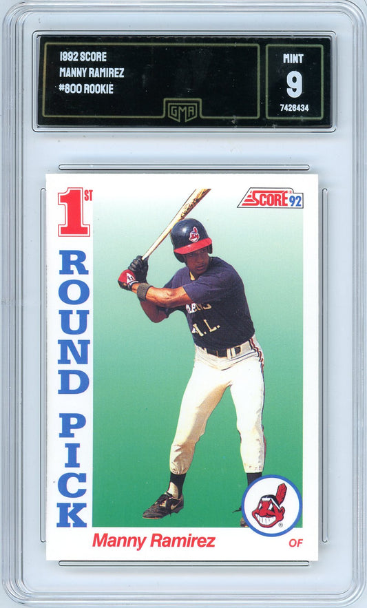 1992 Score Manny Ramirez Graded Rookie Card #800 GMA 9