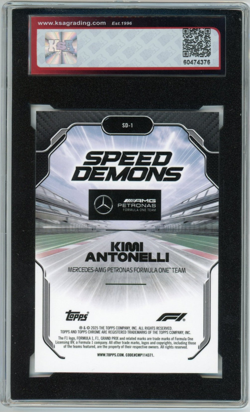 2025 Topps Chrome F1 Formula 1 Kimi Antonelli Speed Demons #SD-1 Graded Rookie Card KSA 10