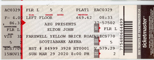 Elton John Concert Ticket Stub Scotiabank Arena (Toronto, 2020)