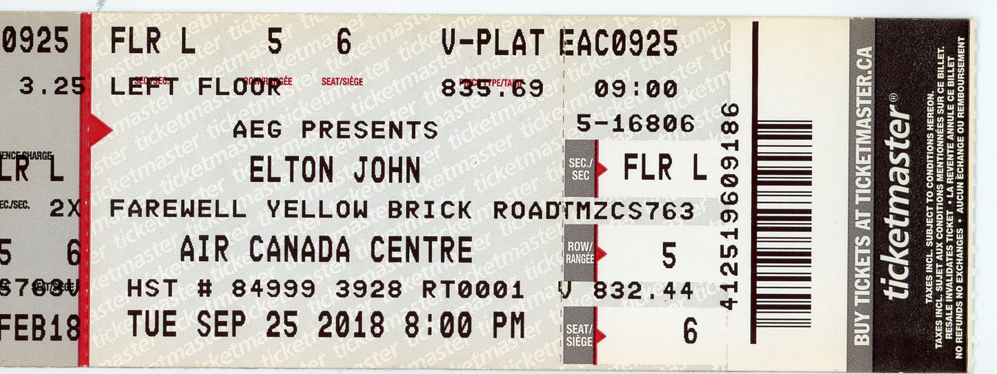 Elton John Concert Ticket Stub Air Canada Centre (Toronto, 2018)