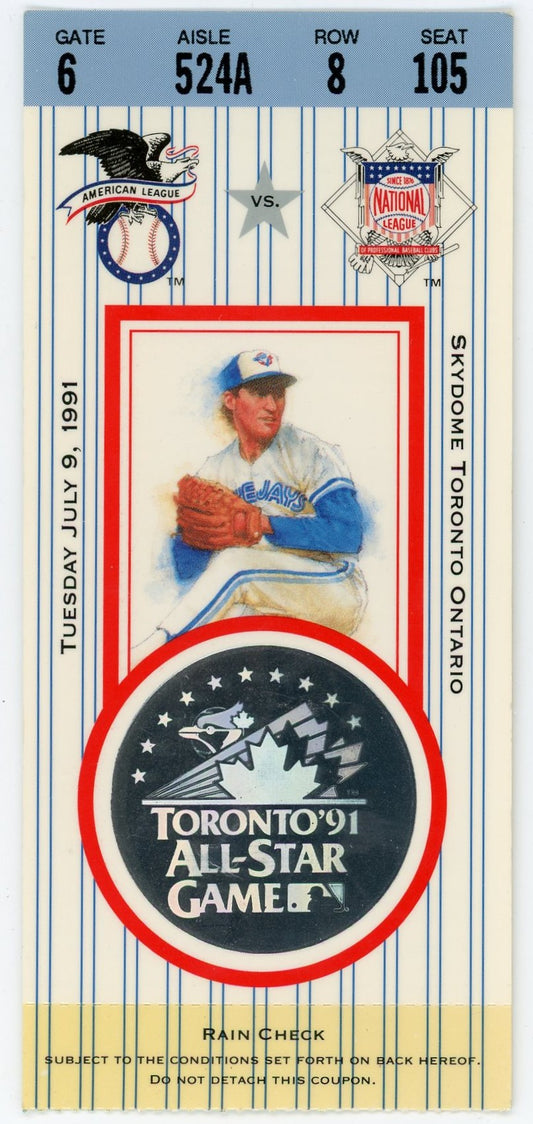 1991 All-Star Game Vintage Ticket Stub SkyDome (Toronto, 1991) American League vs. National League