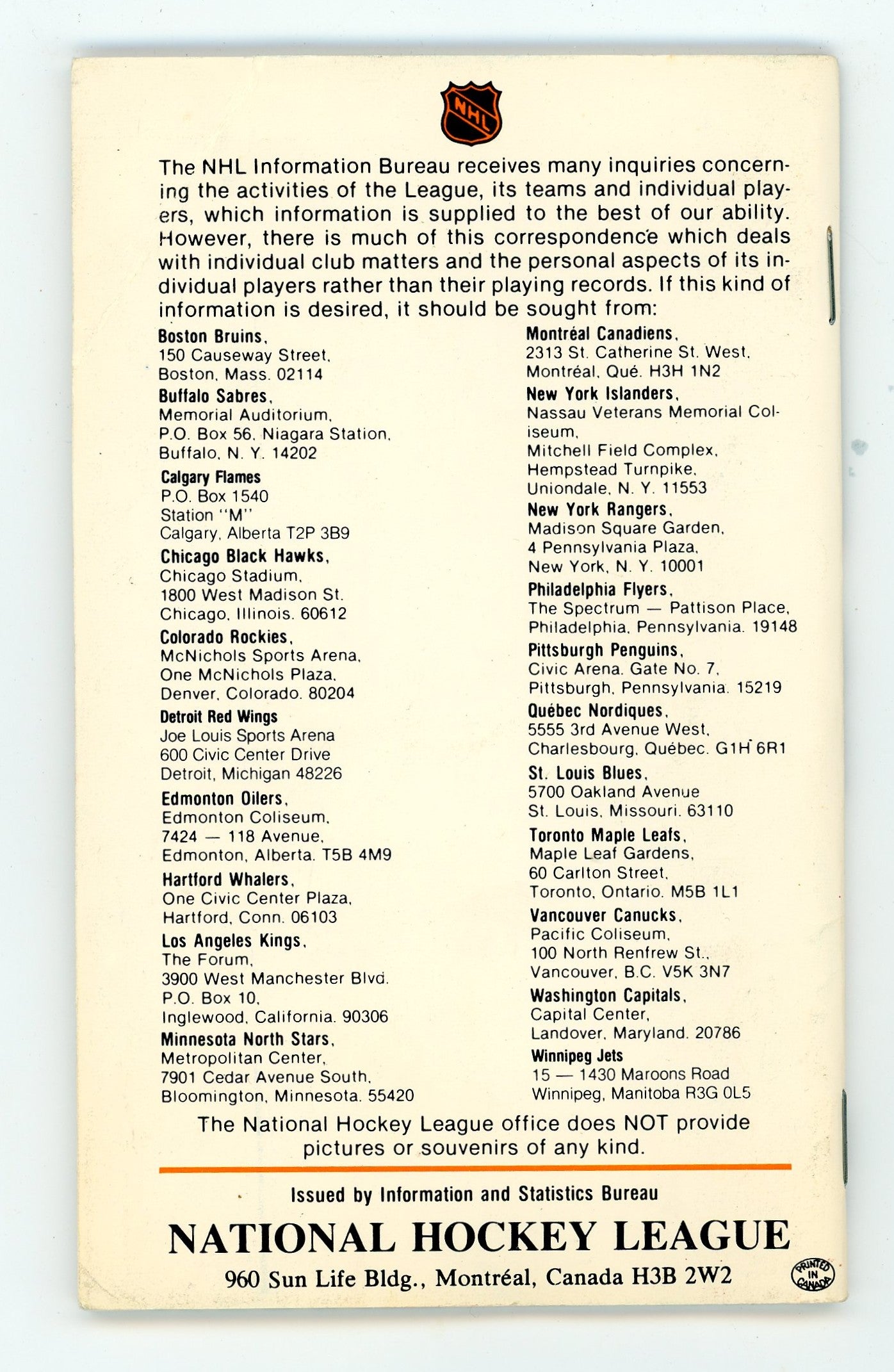 1980/81 Official NHL Hockey Rule Book