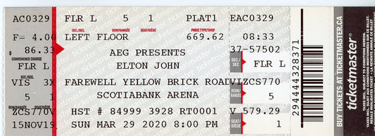 Elton John Concert Ticket Stub Scotiabank Arena (Toronto, 2020)