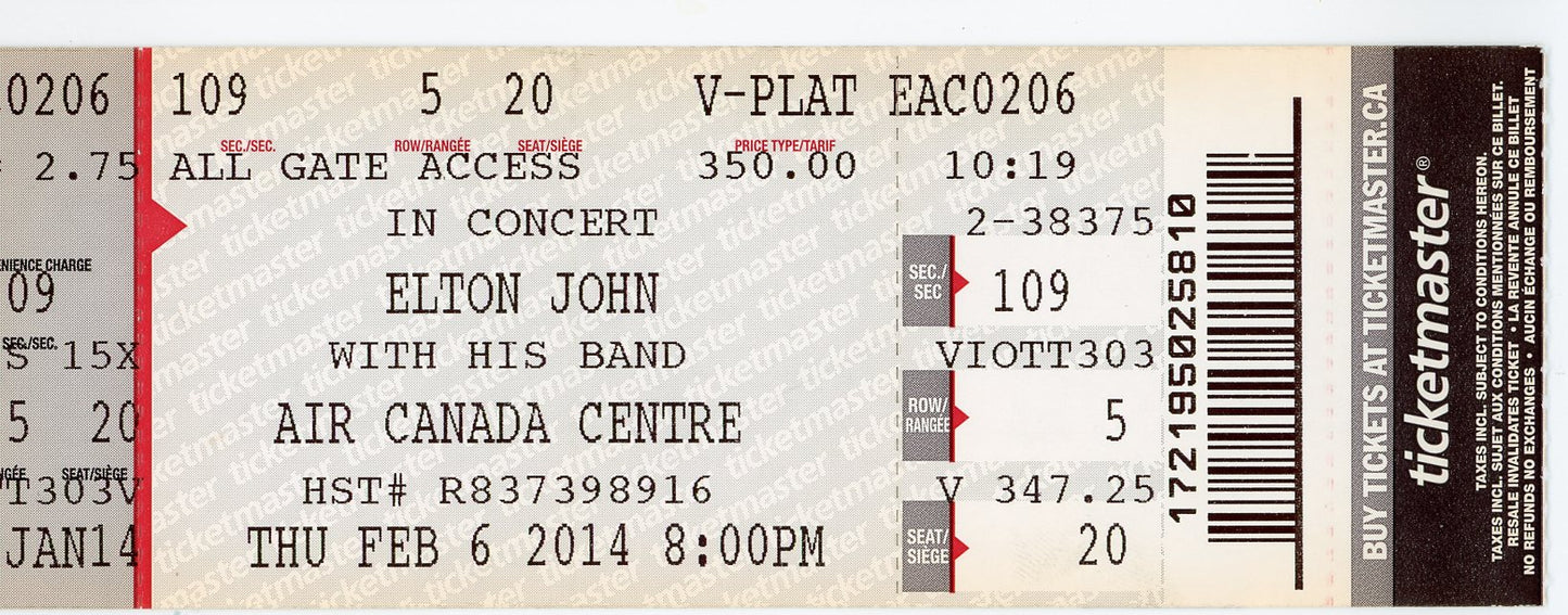 Elton John Concert Ticket Stub Air Canada Centre (Toronto, 2014)
