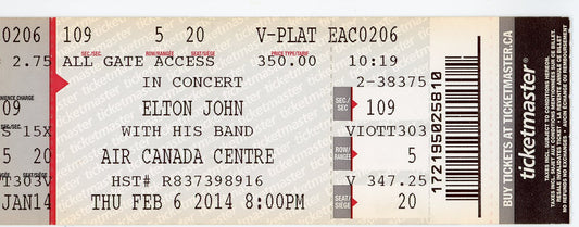 Elton John Concert Ticket Stub Air Canada Centre (Toronto, 2014)